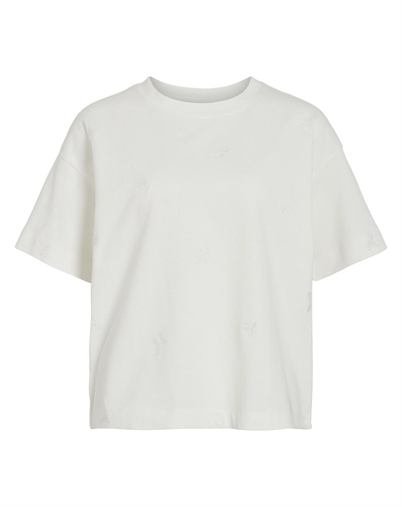 Vila - Vimonie Flower Emb T-shirt - Snow White